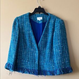 Zendra Vibrant Blue Fringe Trim Blazer